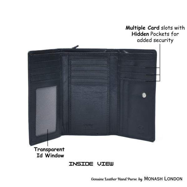 Genuine leather hand purse by Monash London -(6002mr-black)