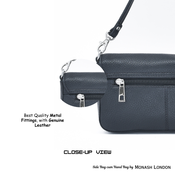 MONASH LONDON Genuine Leather Convertible Side Bag & Hand Purse – Stylish & Versatile(lb1245-black)