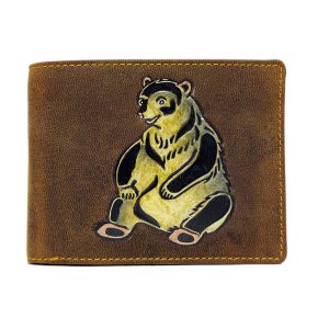 Monash London Vintage Genuine Leather Wallet,  Bear embossed – Classic Bi-Fold (Brown) with Multiple Card Slots