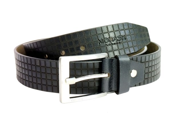 MonashLondon Genuine Leather Belt for Men - Premium Chrome Buckle, Dress & Casual, Adjustable, Fits Waist up to 42 Inches