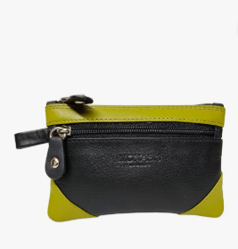 genuine leather key pouch One zipper main compartment One front zipper pocket 2 key ring inside the main compartment Leather puller u