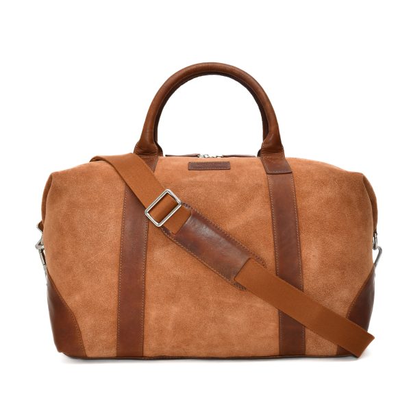 Premium Suede Leather Duffel Bag for Men & Women | Large Gym Sports Travel Bag with Spacious Main Compartment (Cognac)